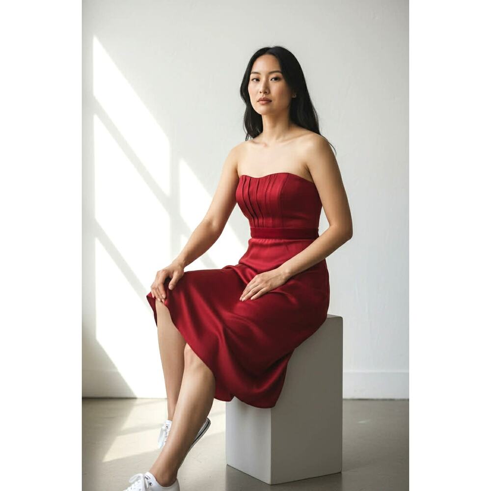 Banana Republic Strapless Red Cocktail Dress with Velvet Waist Band – Size 6 EUC